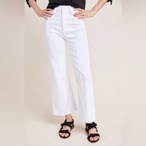 Ultra High-Rise Cropped Flare White Denim Jeans, size 30